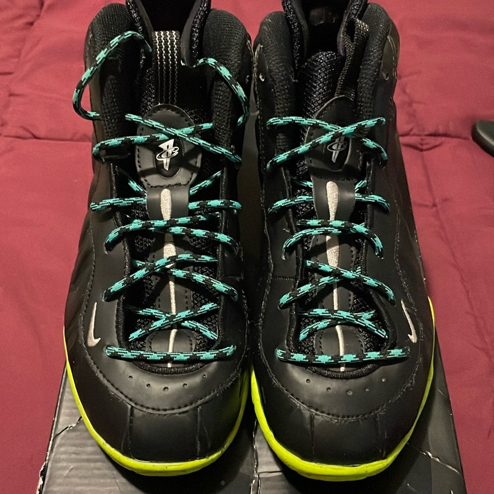 Size 3Y Nike Little Posite One (PS) Black/Metallic Silver-Volt